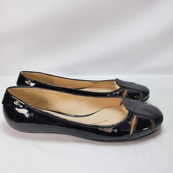 Kate Spade Black Patent Leather Ballet Flats Size 8.5 Low Logo New York - Picture 3 of 7
